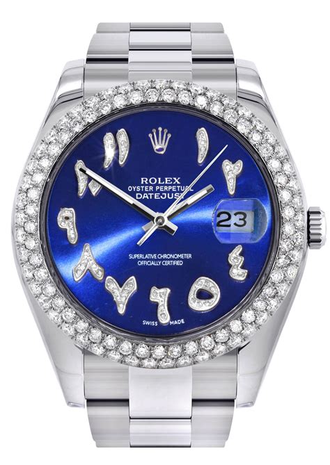 rolex datejust blue arabic dial|rolex arabic numerals price.